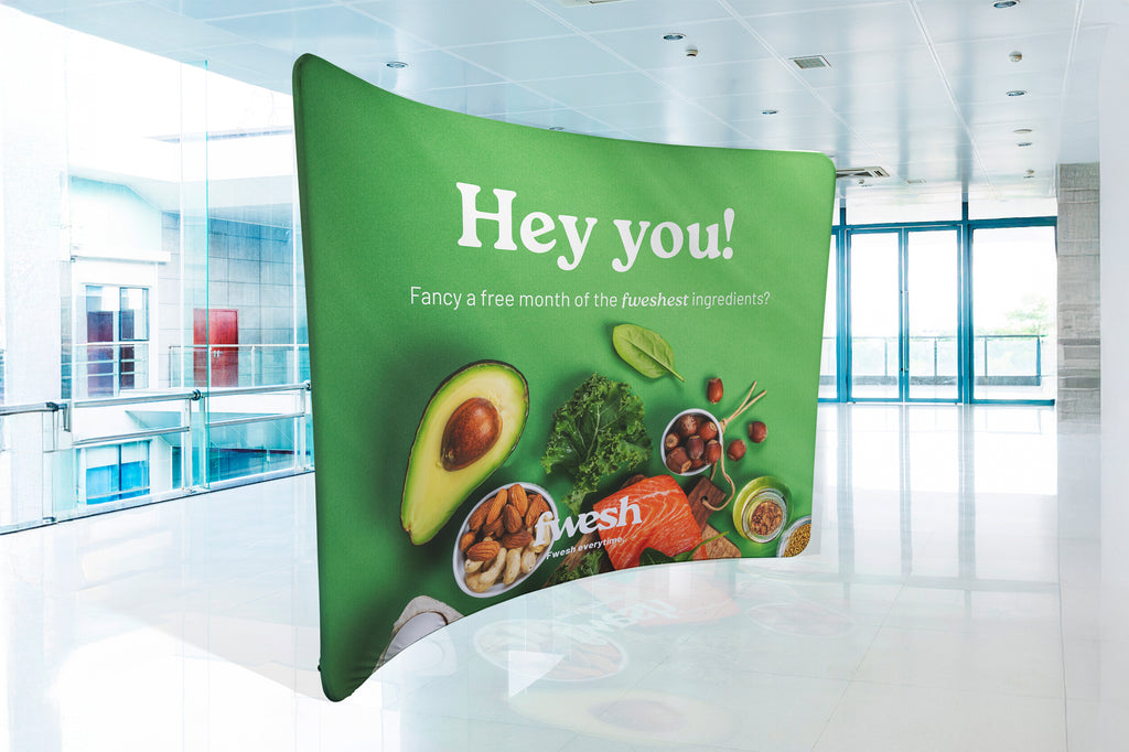 Curved fabric display stand